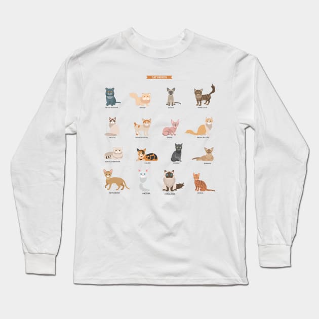 Cat Breeds Long Sleeve T-Shirt by Le petit fennec